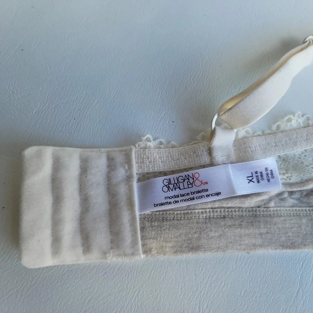 Gilligan & o'Malley Womens Soft unlined Bra Modal Lace Bralette Beige White XL - Picture 6 of 10